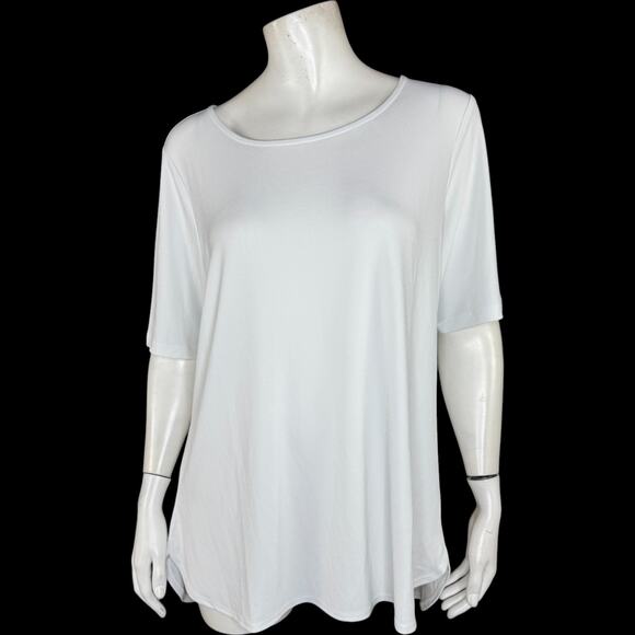 Susan Graver Modern Essentials Pet Liquid Knit Shirttail Tunic White L PETITE - Picture 1 of 13